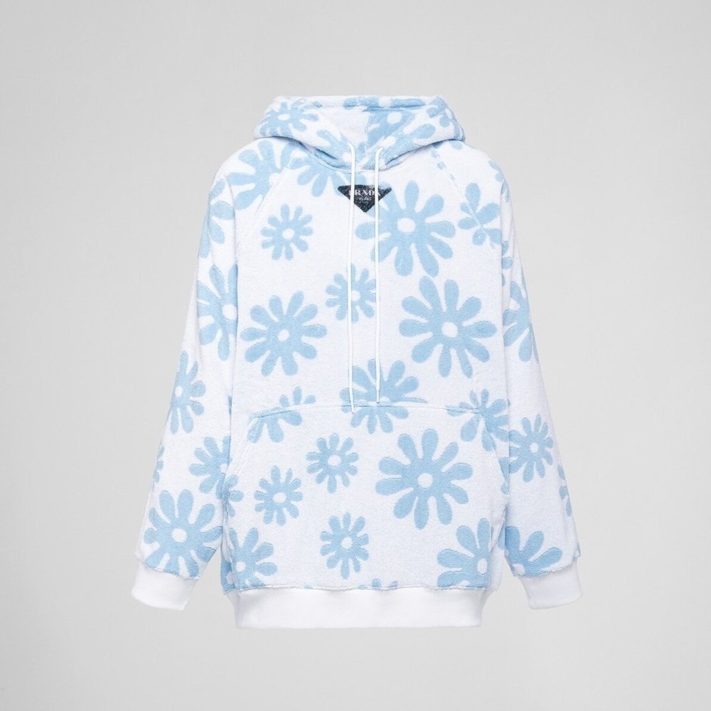 PRADA Men's Jacquard Cotton Terrycloth Hooded Floral Hoodie Poncho Medium GUC